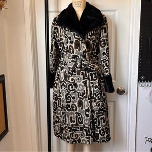 Mar-del by Rice Black and cream vintage knit coat with fur collar/cuffs